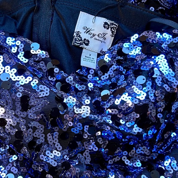 WAY IN Navy Sequin Sweetheart Strapless Mini Dress Size 3 Juniors - Picture 3 of 5